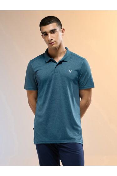 Men Teal Slim Fit Melange Polo