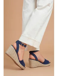 Rebekah Faux Suede Peep Toe Espadrille Wedge Sandals - 1