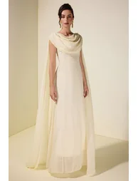 فستان ماكسي شيفون بأكمام كاب - 5