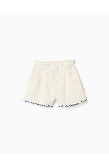 Shorts In Cotton And Linen With Paperbag Waist For Girls Light Beige