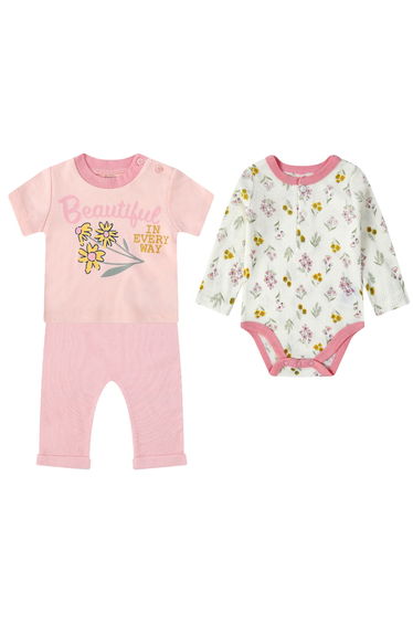 3-Piece Printed Bodysuit, Graphic T-Shirt and Pants
