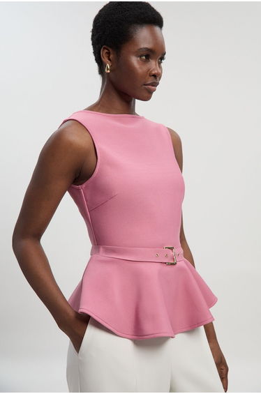 Figure Form Bandage Peplum Belted Knit Top