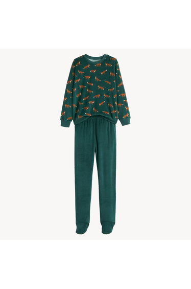 Fox Print Velour Pyjamas with Feet