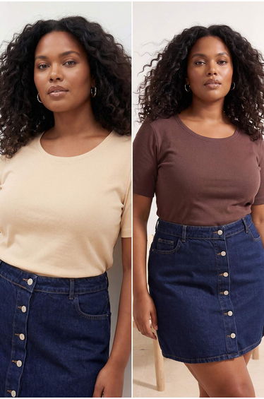 Brown-Beige 2-Pack Crew Neck Basic Camisole Knitted Plus Size Blouse