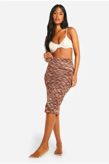 Tall Multi Knitted Beach Midaxi Skirt - brown