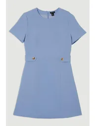 Compact Stretch Essential Waist Tab Detail Tailored Mini Dress - 3
