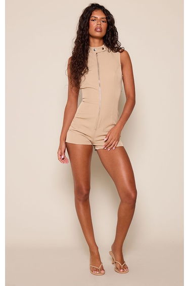 Stone Utility Sleeveless Zip Up Playsuit