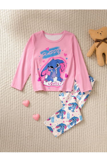 Girls Pink Graphic Print T-Shirt and Pyjama Set
