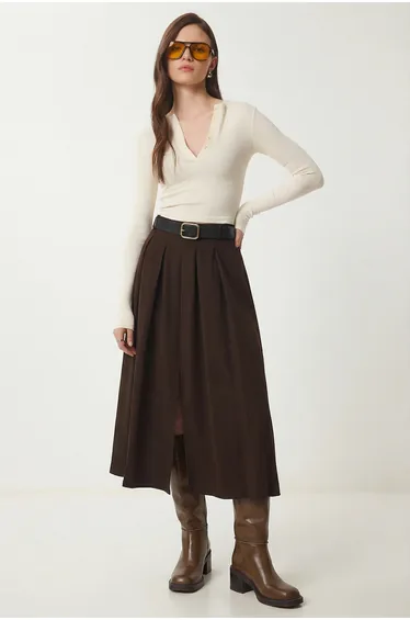 ISTANBUL Belted High Waist Midi Skirt