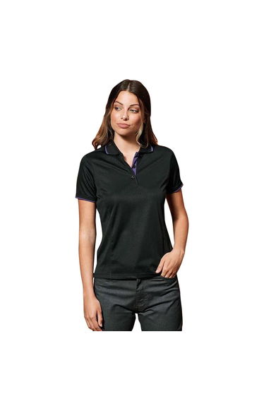 Premier Womens/Ladies Coolchecker Contrast Pique Polo Shirt - Black/Purple