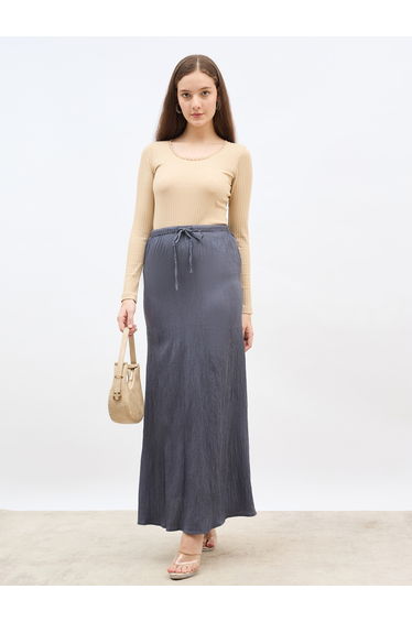 Textured Maxi Skirt with Drawstring