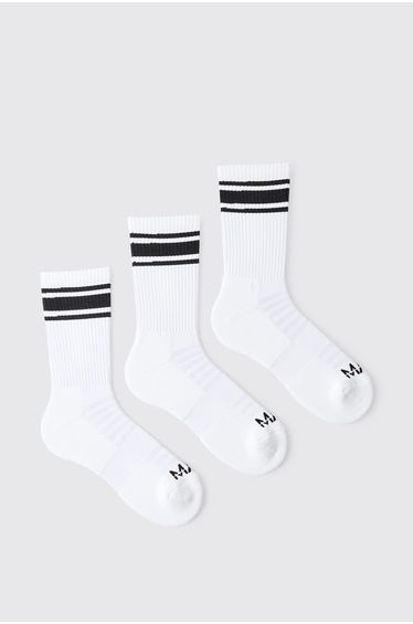 Man Active Gym Crew Sock 3 Pack - white