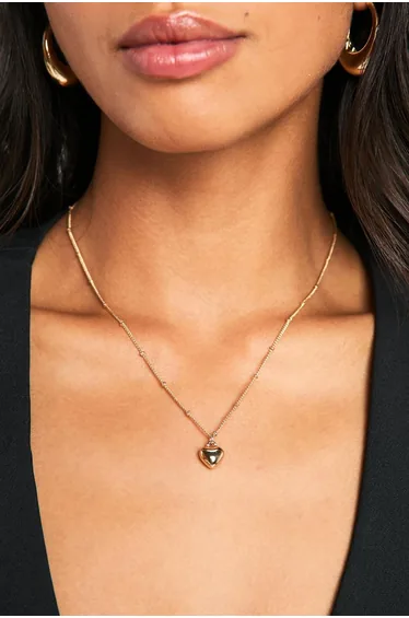 Heart Pendant Ball & Chain Necklace - gold