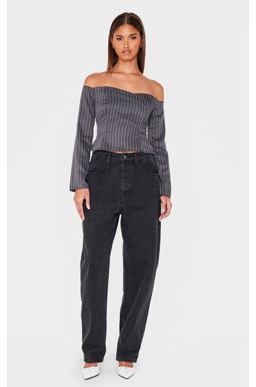 Charcoal Pinstripe Fitted Bardot Shirt