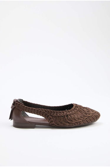 Brown Knitted Patterned Almond Toe Women's Ballerina Flats