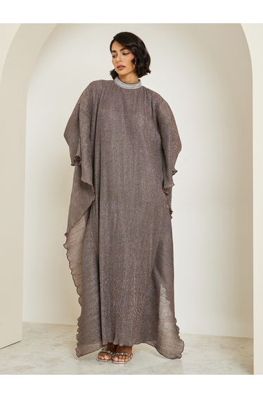 Women Silver Shimmer Pleated Loose Fit Kaftan
