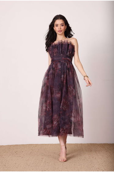 Nusrat Midi Dress in Plum Floral