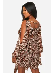 Plus Leopard Godet Hem Lace Up Skater Dress - 2