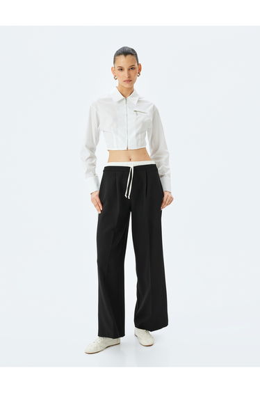 Slim Fit Long Sleeve Classic Lapel Crop Zip-Up White Women's Shirt