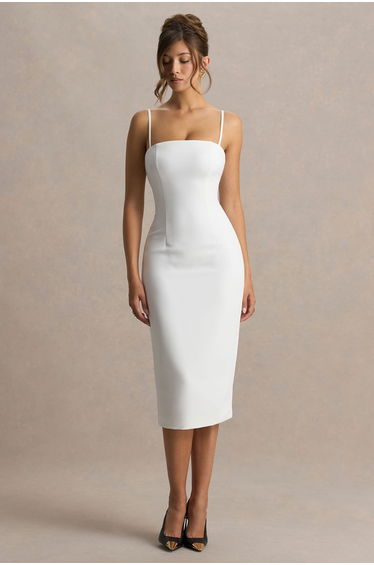 Baylor | White Midi-Dress With Cape-Detail