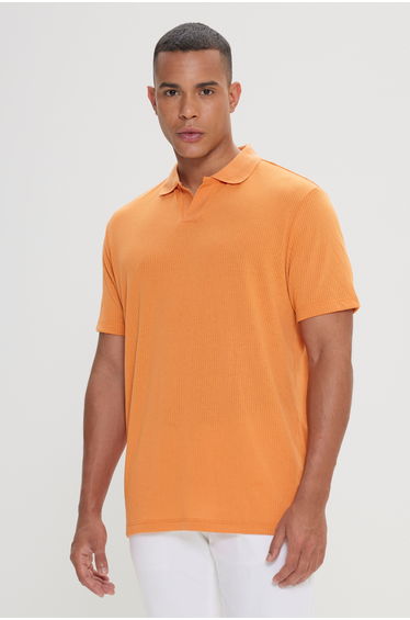 Orange Regular Fit Comfortable Cut Polo Neck Label Detail T-Shirt