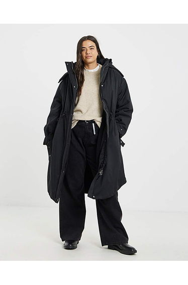 Black Borg Lined Flat Padded Parka