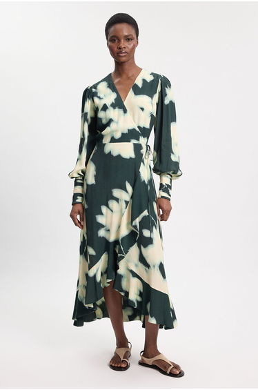 Viscose Crepe Floral Long Sleeve Dress