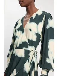 Viscose Crepe Floral Long Sleeve Dress - 1