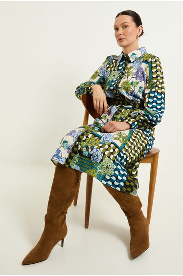 Mixed Floral Relaxed Shirt Dress
