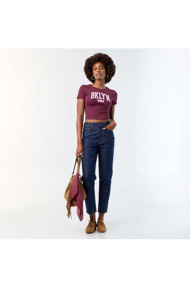 Printed Short-Sleeve T-Shirt with Design PURPLE