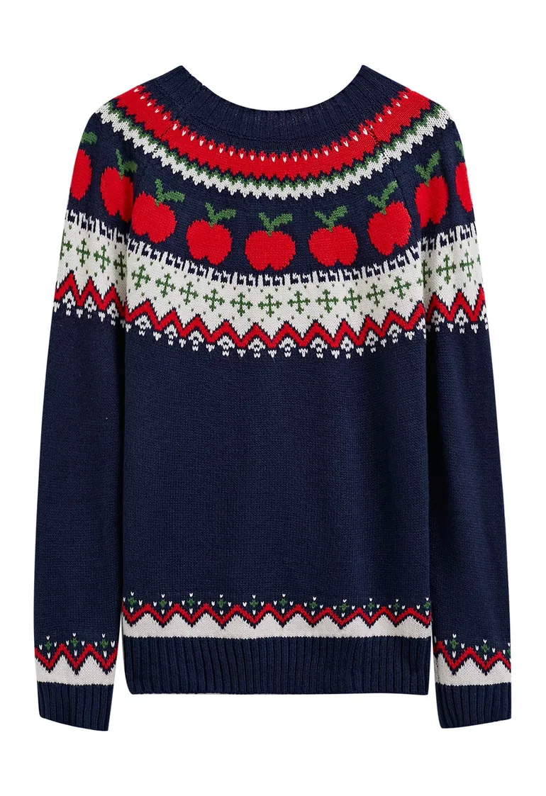 Apple Delight Long Sleeves Knit Sweater in Navy - 9