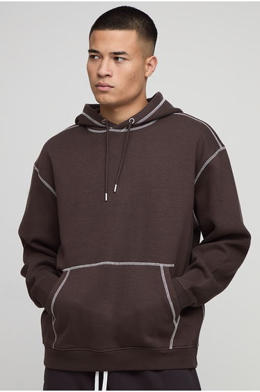 Oversized Contrast Stitch Hoodie - chocolate