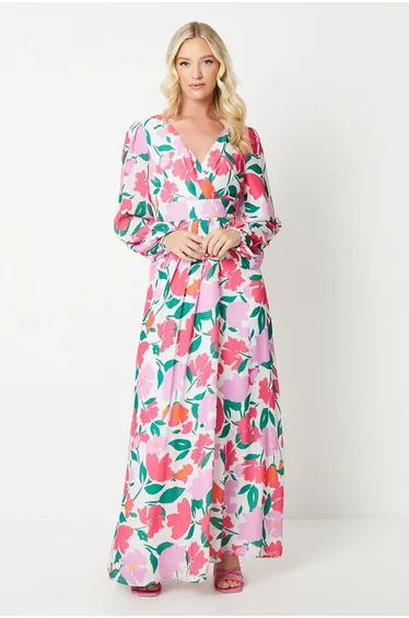 Debut London by Coast Printed Peony Chiffon Maxi Dress - multi