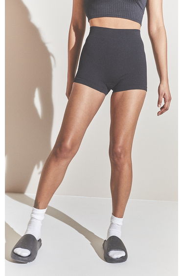 Black Structured Contour Rib Hot Pants