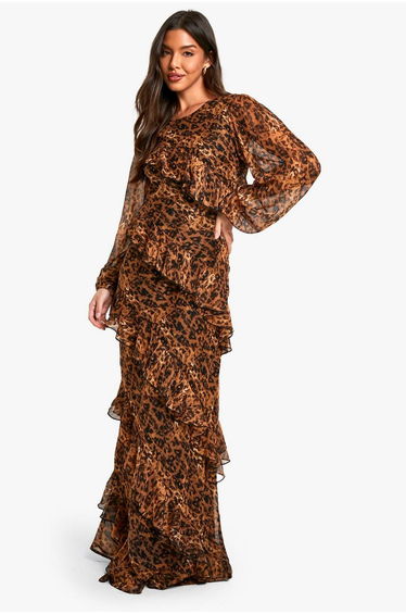 Leopard Ruffle Chiffon Maxi Dress