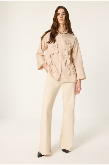 100% COTTON STRIPED SHIRT WITH BOW DETAILS