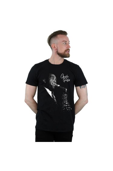 Charlie Parker Mens Playing Saxophone T-Shirt - Black