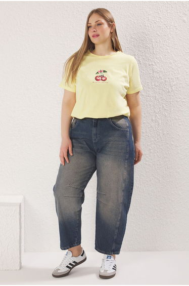 Blue High Waist Baggy Fit Large Size Jeans