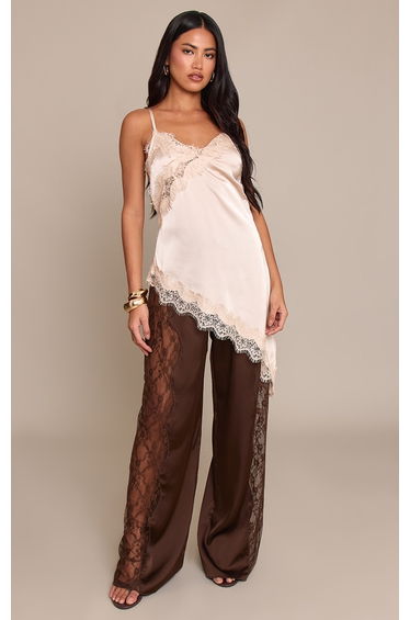 Chocolate Satin Lace Drawstring Trousers