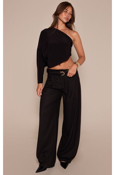 Black Slinky Slouchy One Shoulder Top