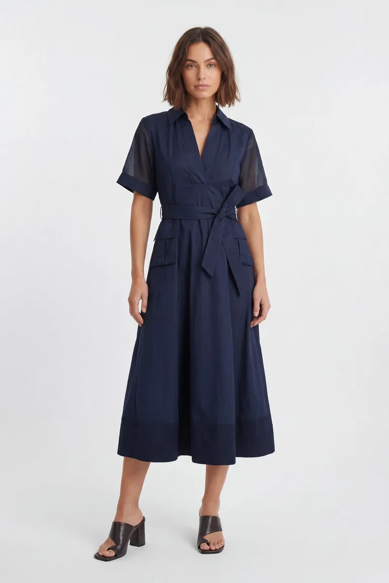 Utility Organdie Cotton Mix Woven Maxi Dress