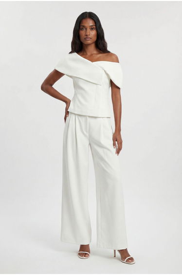 Petite Compact Viscose Stretch Tailored Wide Leg Trouser