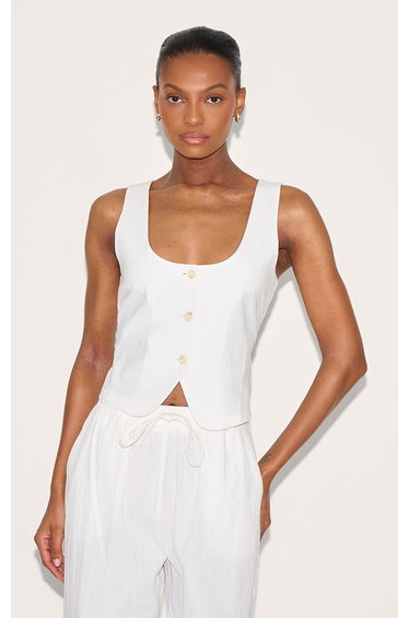 White Tailored Scoop Neck Fitted Waistcoat
