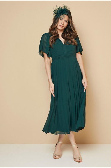 Chiffon Pleated Sleeve Midi Dress