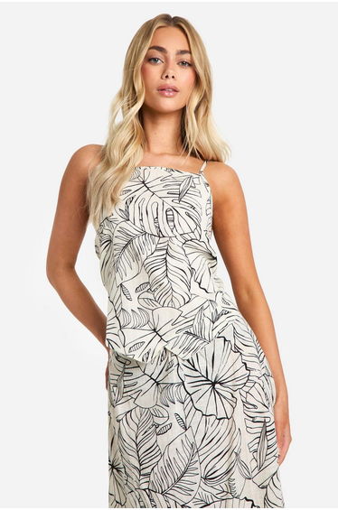 Palm Printed Cotton Asymmetric Cami - black