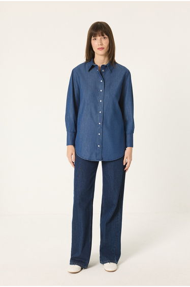 DENIM EFFECT SHIRT COLLAR TUNIC