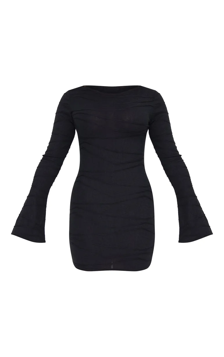 Shop Black Textured Flared Sleeve Shift Dress Online in Oman Shop Black Textured Flared Sleeve Shift Dress Online in Oman