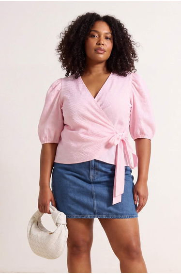 Pink Waffle Weave Plus Size Blouse