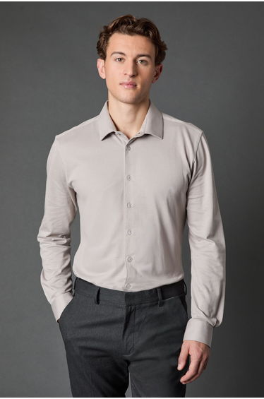 Grey Pique Slim Fit Long Sleeve Shirt
