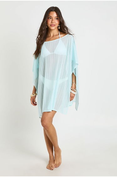 Sheer Mesh Cape Beach Dress - baby blue
